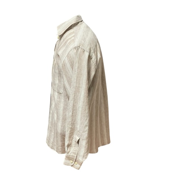 Jos. A. Bank Traveler’s Collection Linen Long Sleeve Button Shirt M Beige Stripe - Picture 4 of 11